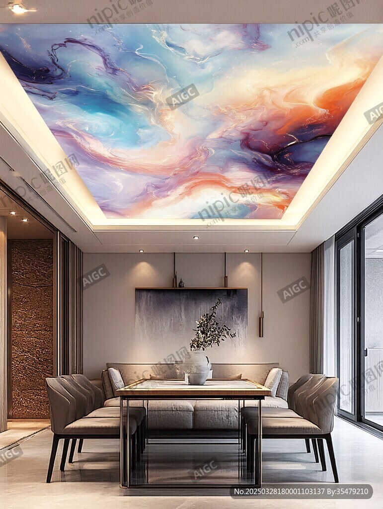 梦幻艺术天花客厅装饰图