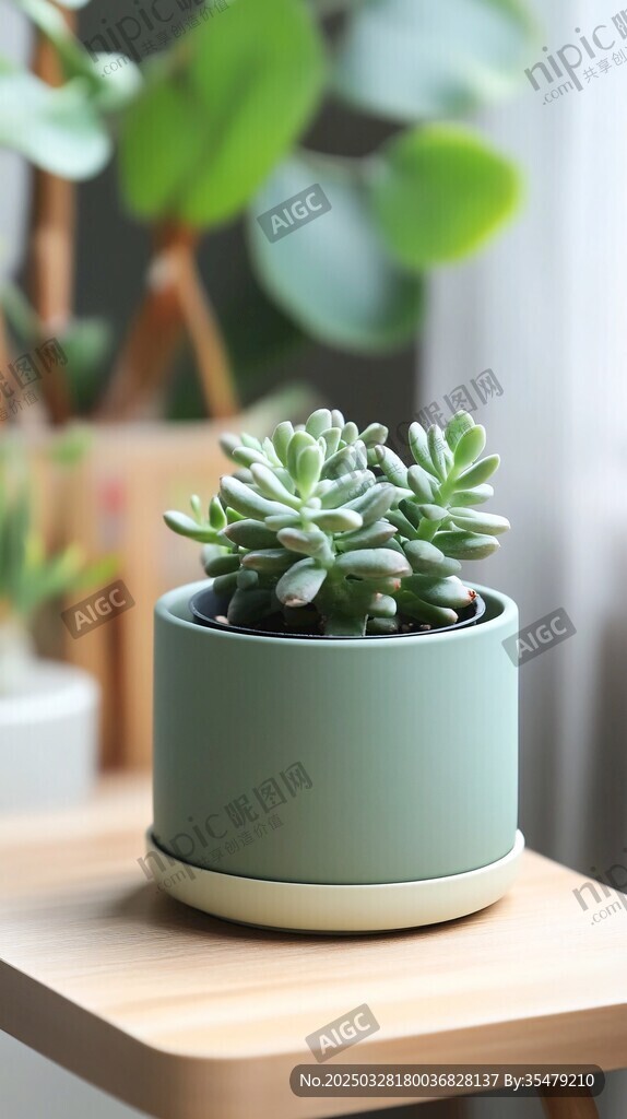 浅绿盆栽里的可爱多肉植物