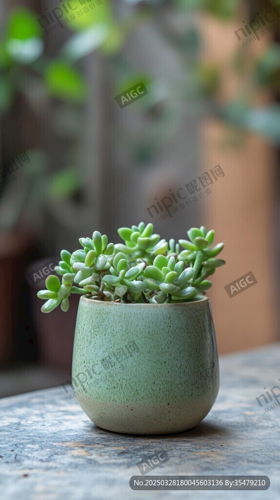 清新绿陶盆中的萌态多肉