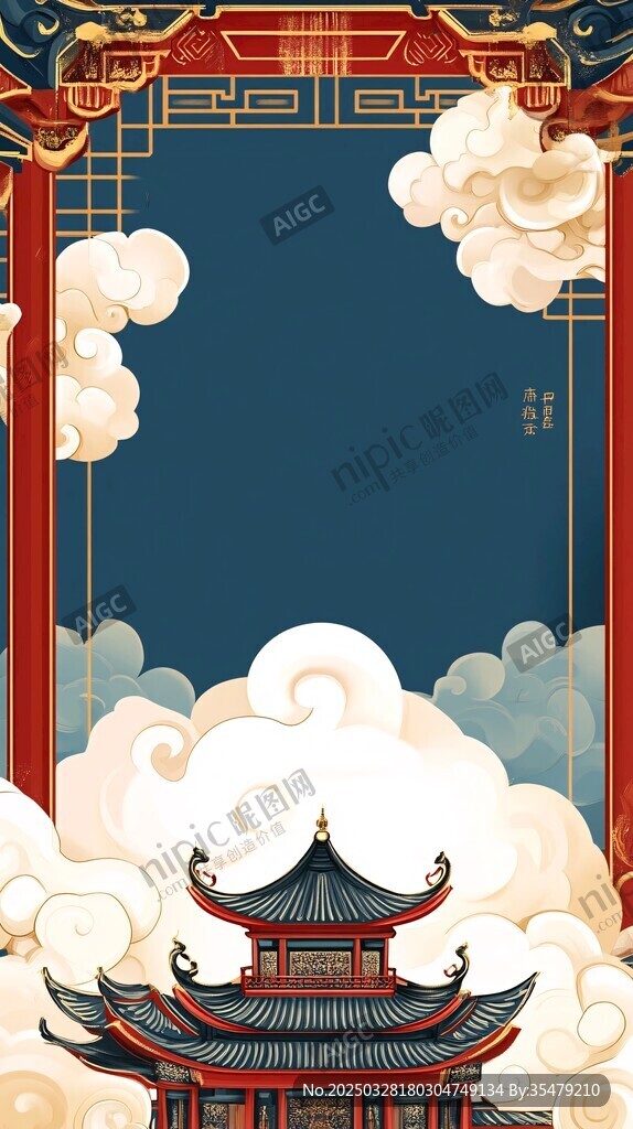 古风中式楼阁云海背景图