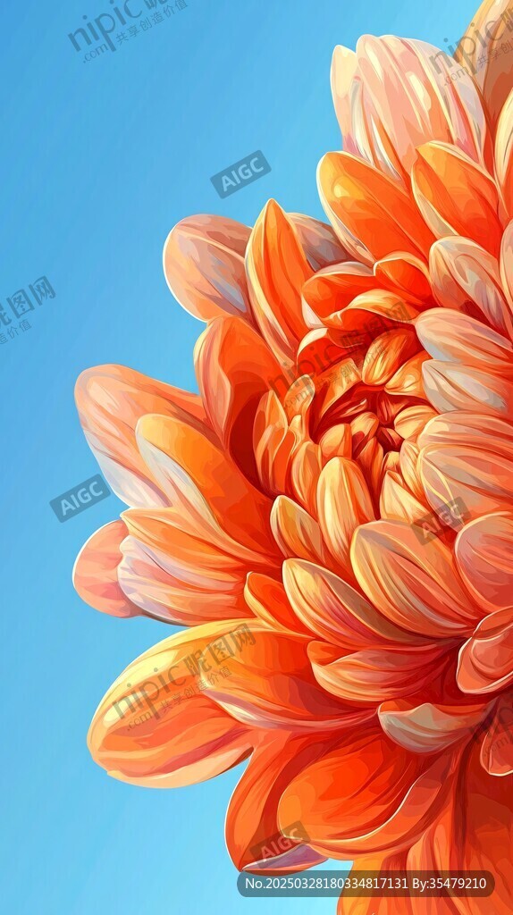 橙色大丽花绽放于蓝天