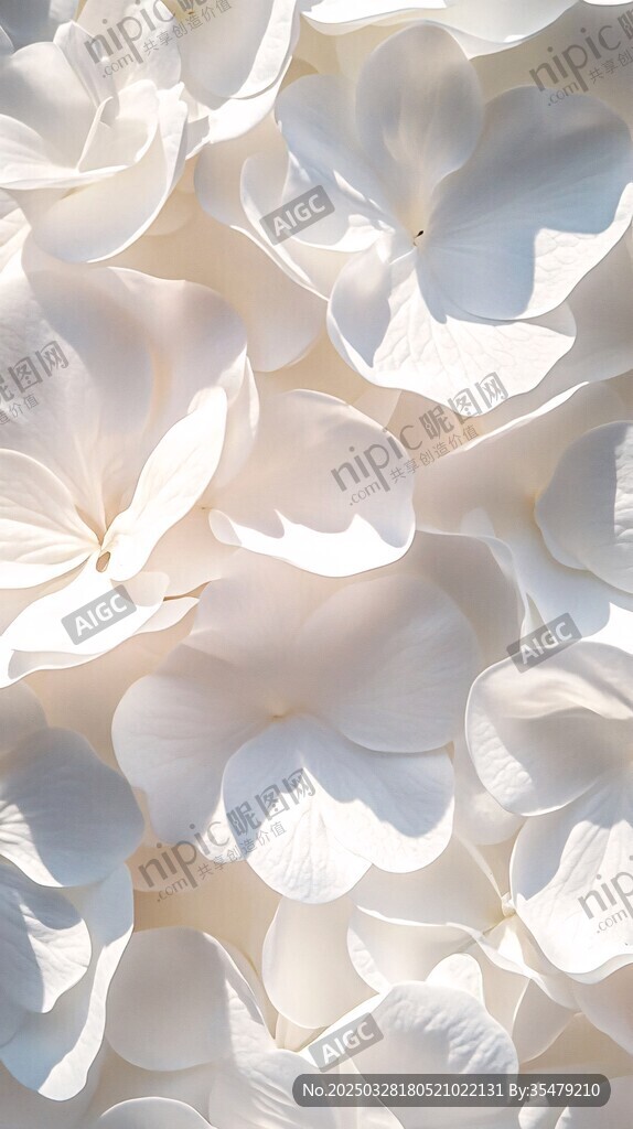 纯白绣球花瓣特写