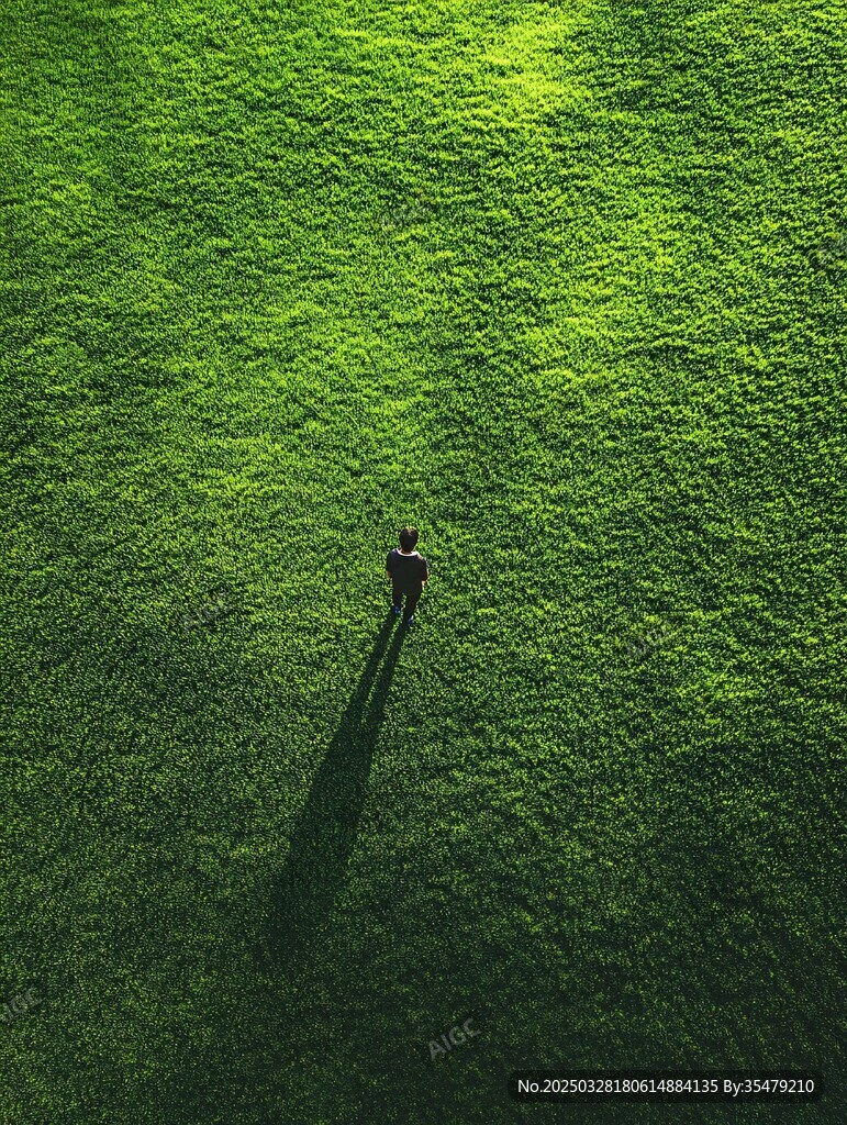 一人独站于葱郁绿草地