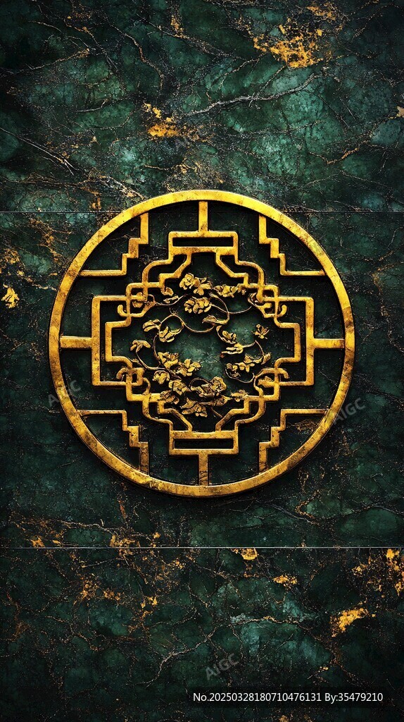 中式古典圆形金纹装饰图
