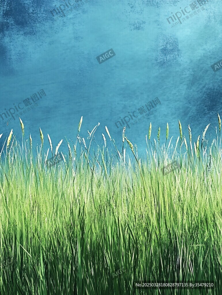 梦幻蓝绿交织的清新草地
