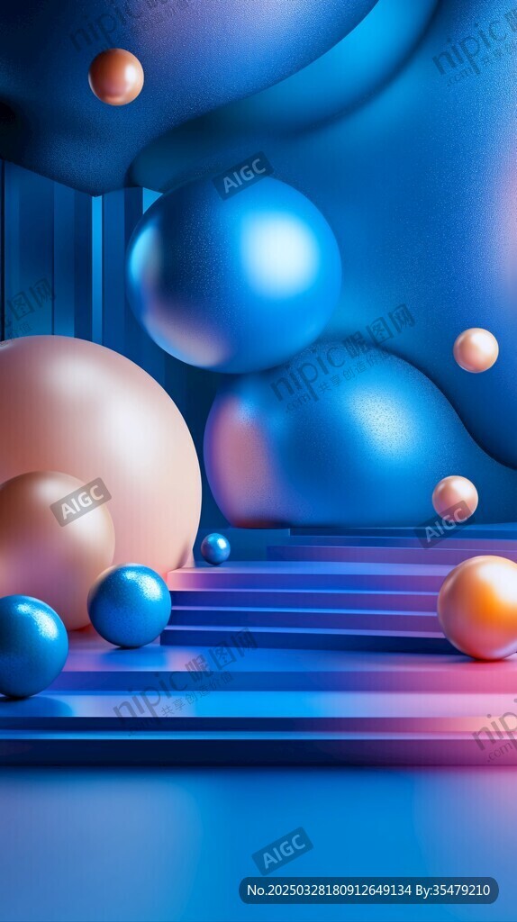 梦幻蓝色空间的立体圆球