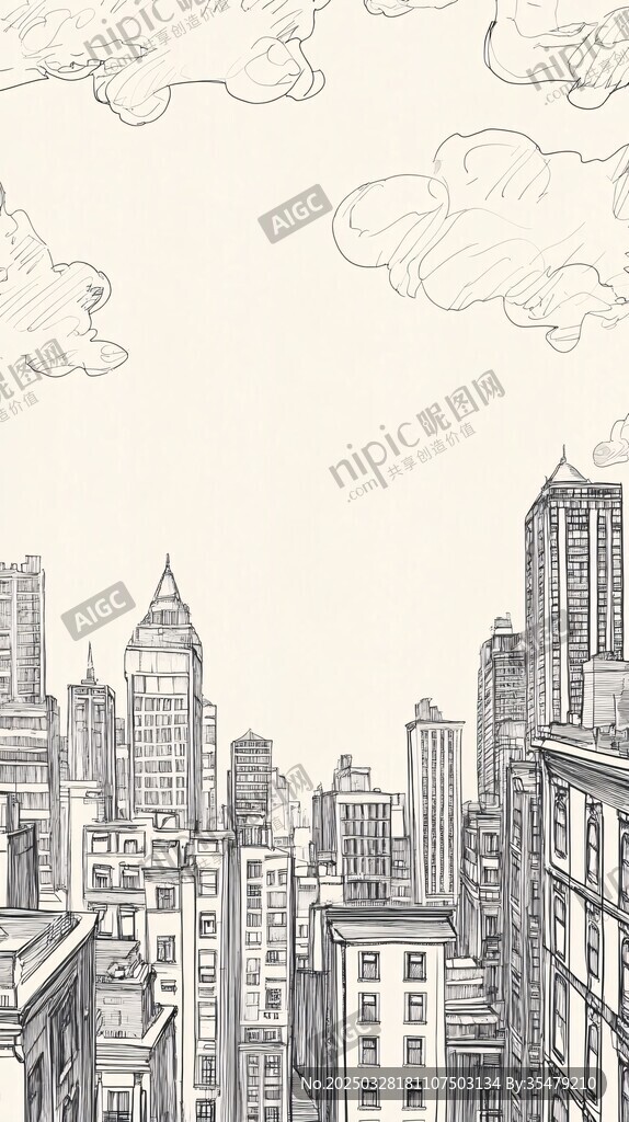 手绘城市天际线风景图