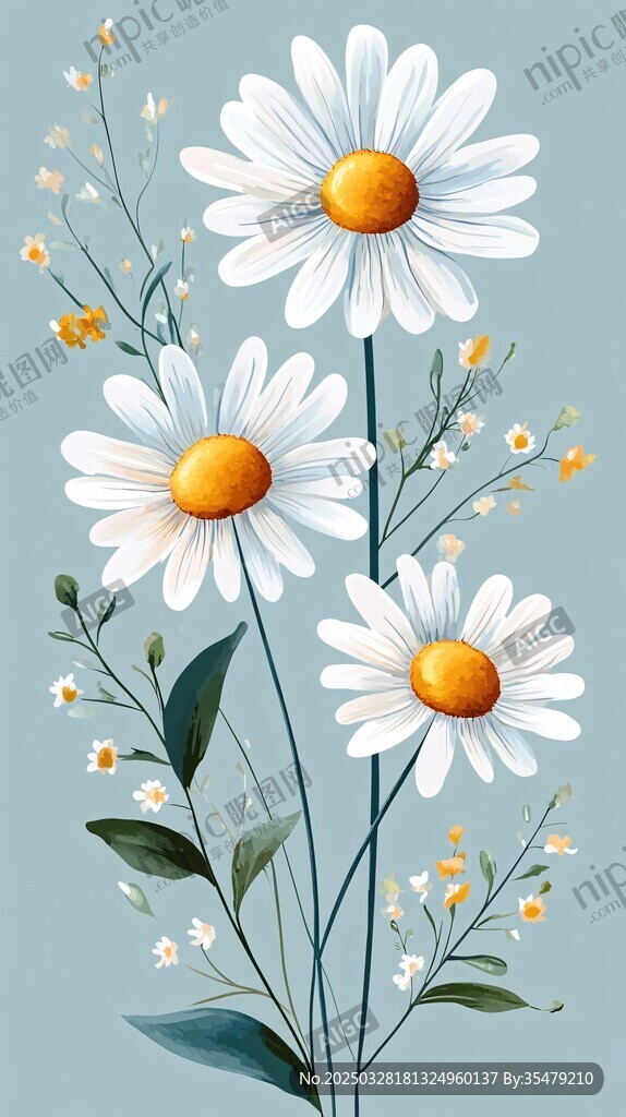 清新雏菊插画花卉图