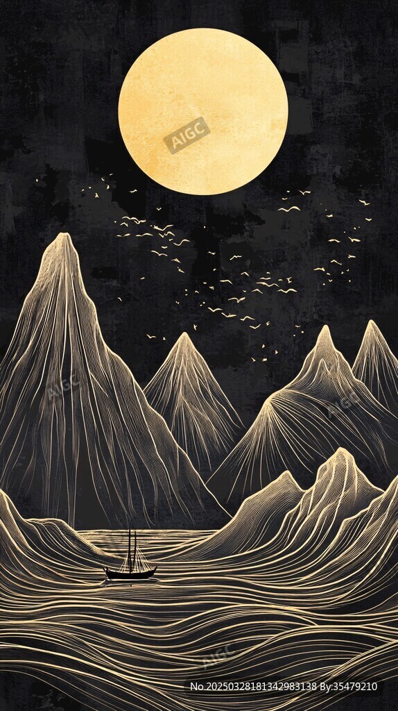 月夜行舟于山水之间