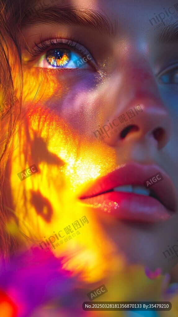 梦幻光影下的迷人女性面庞