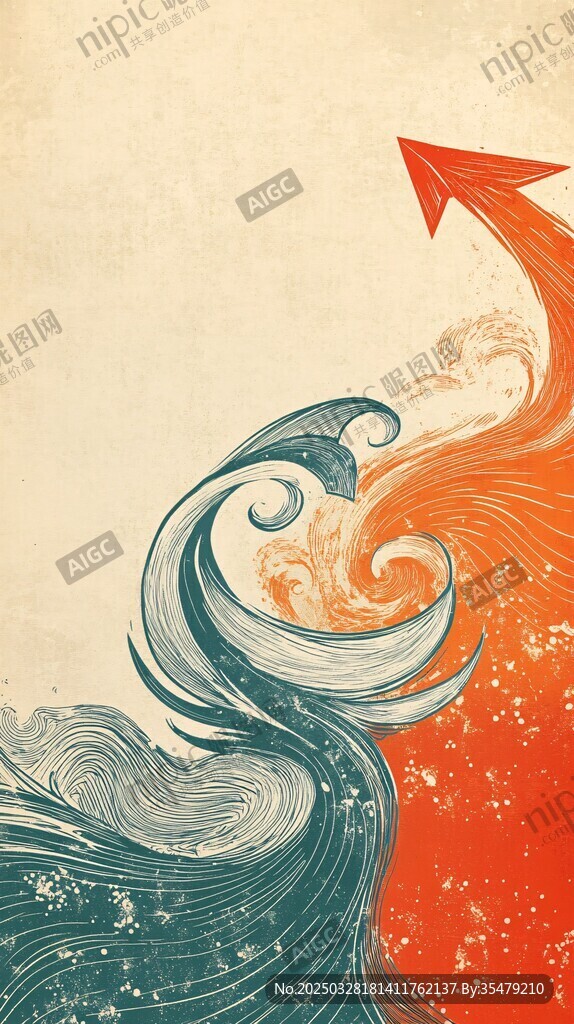 海浪之上的红色攀升箭头