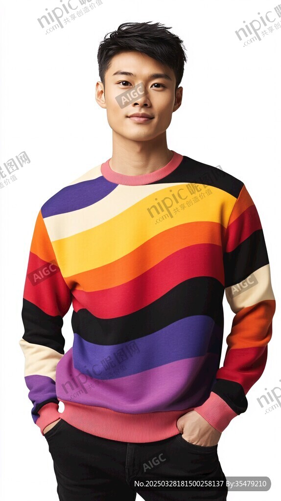 多彩条纹男士时尚卫衣