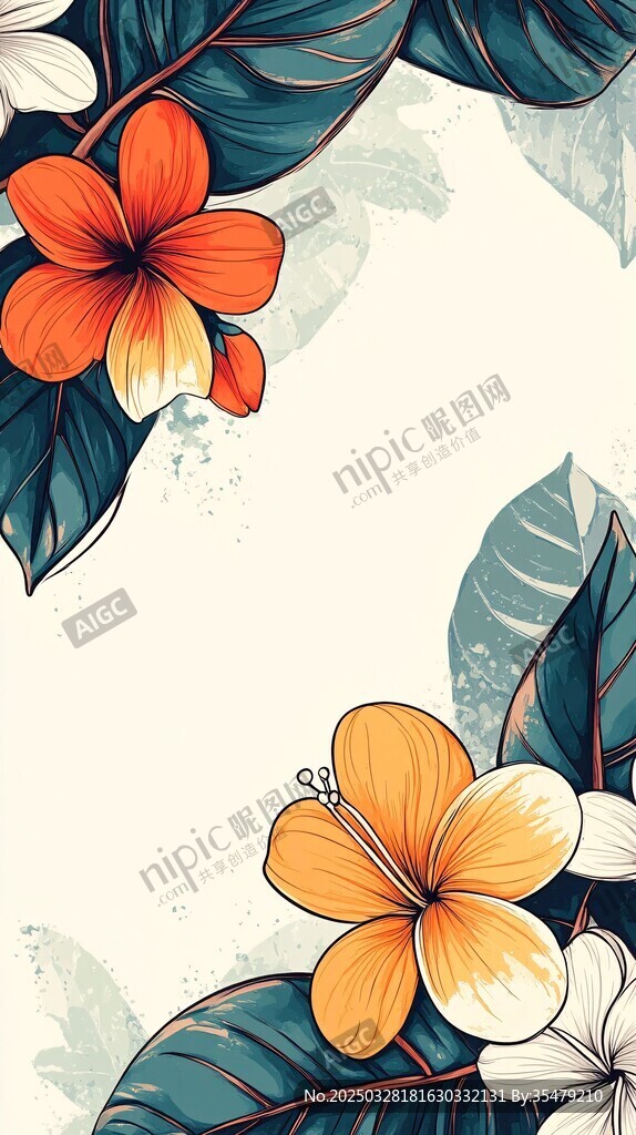 热带花卉装饰边框插画