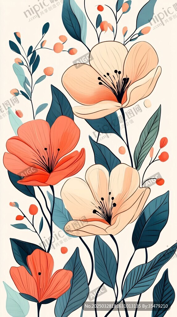 花卉插画 清新多彩花朵绽放