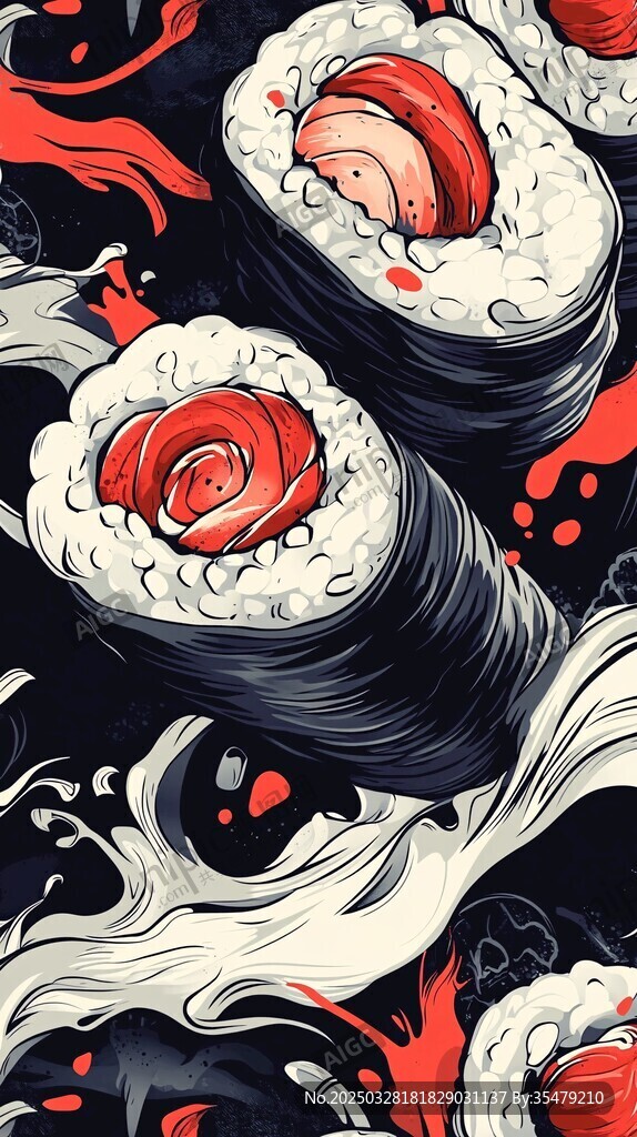 日式寿司艺术插画图案