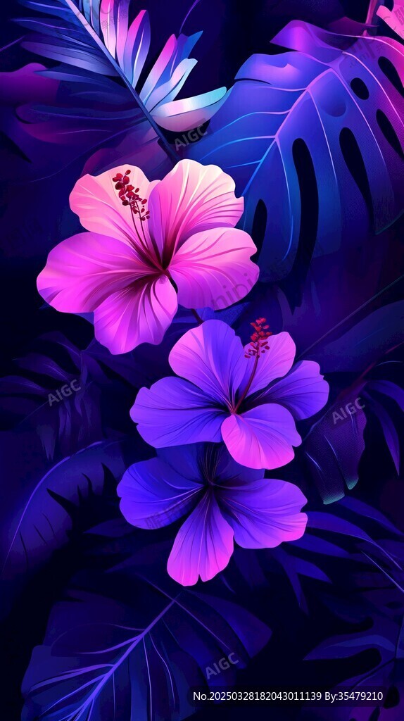 梦幻紫调热带花卉植物图