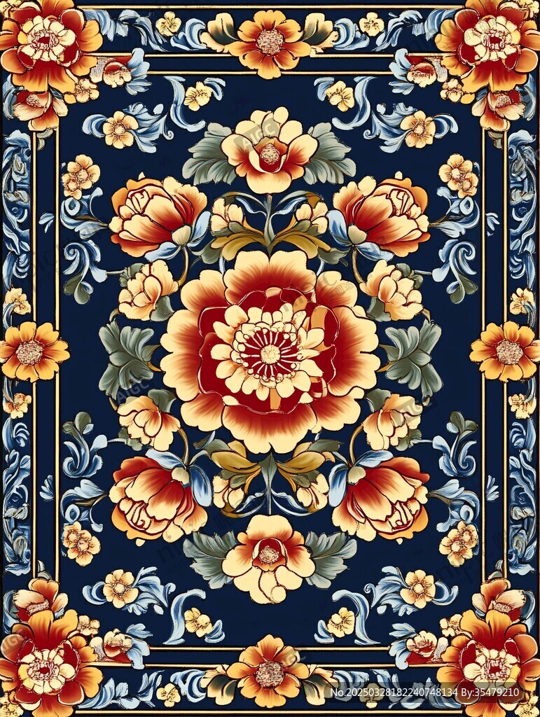 中式花卉地毯图案设计