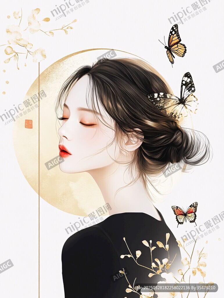 蝶绕佳人的东方诗意美