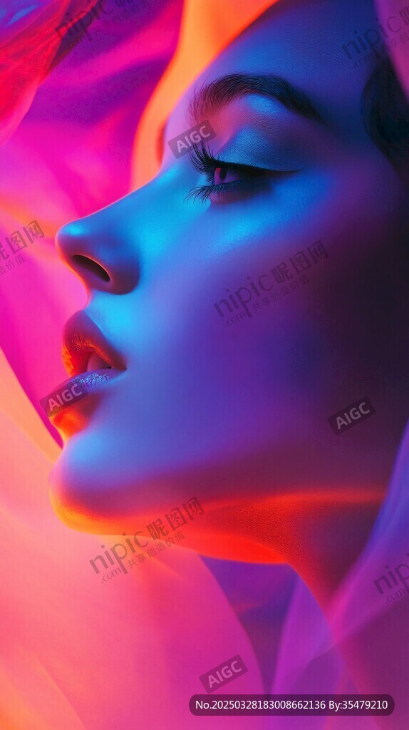 梦幻光影下的绝美女性侧颜