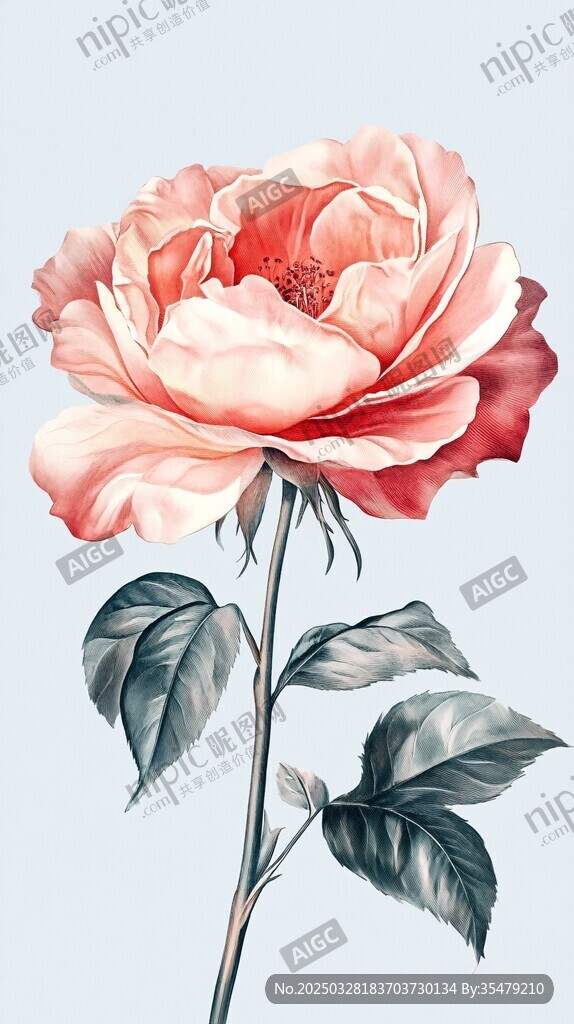 粉色娇艳玫瑰花插画
