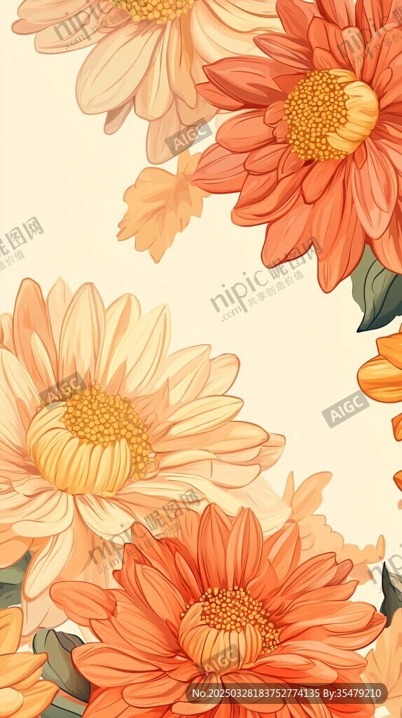 橙色菊花花卉背景插画