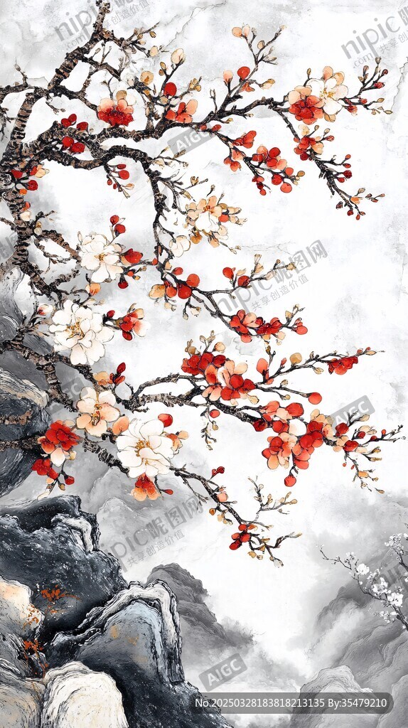 水墨红梅图 尽显中式雅致
