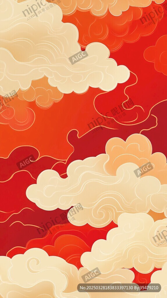 中式祥云红色背景图案