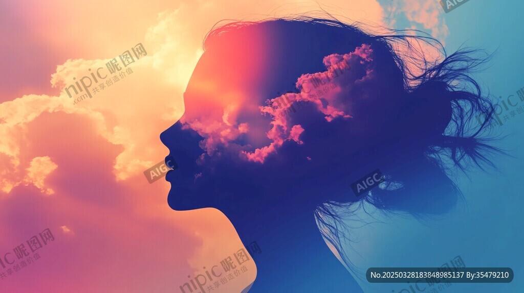 梦幻云端女性剪影