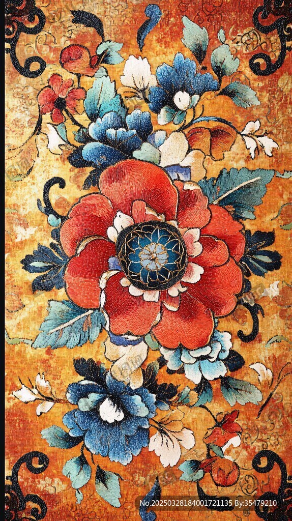 中式繁花图案精美装饰画