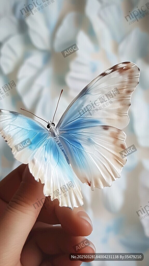 手托梦幻蓝白蝴蝶