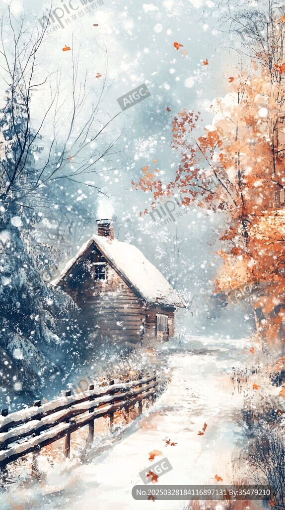 雪中秋景小屋