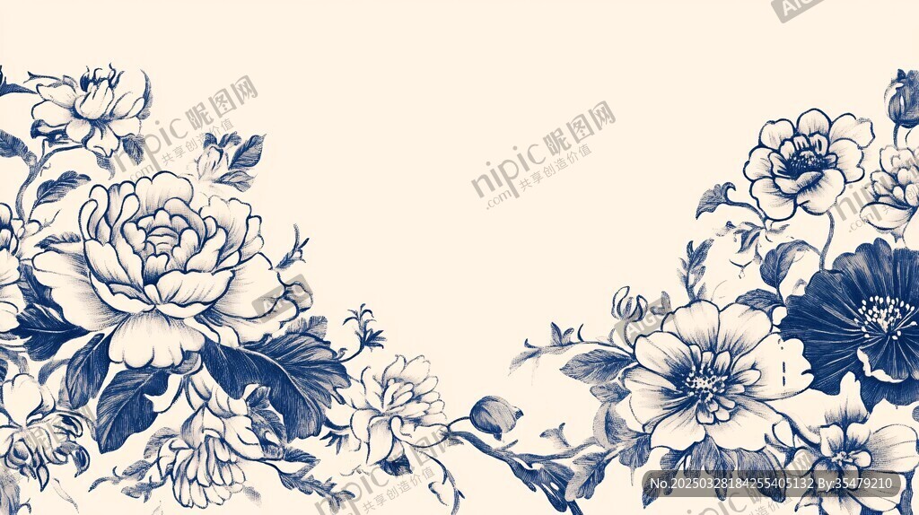 青花瓷花卉边框图案