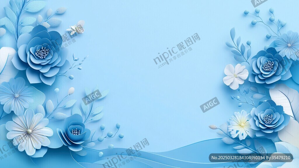 蓝色花卉背景装饰图