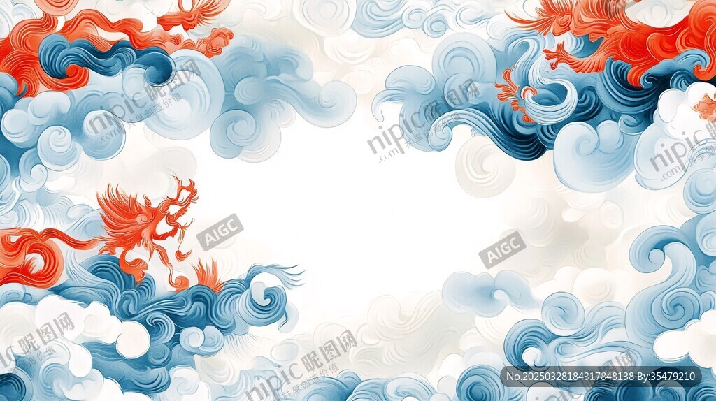 国风瑞兽云纹背景图