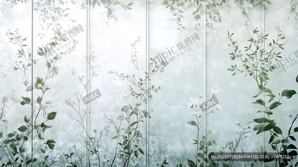 清新绿植墙面背景图
