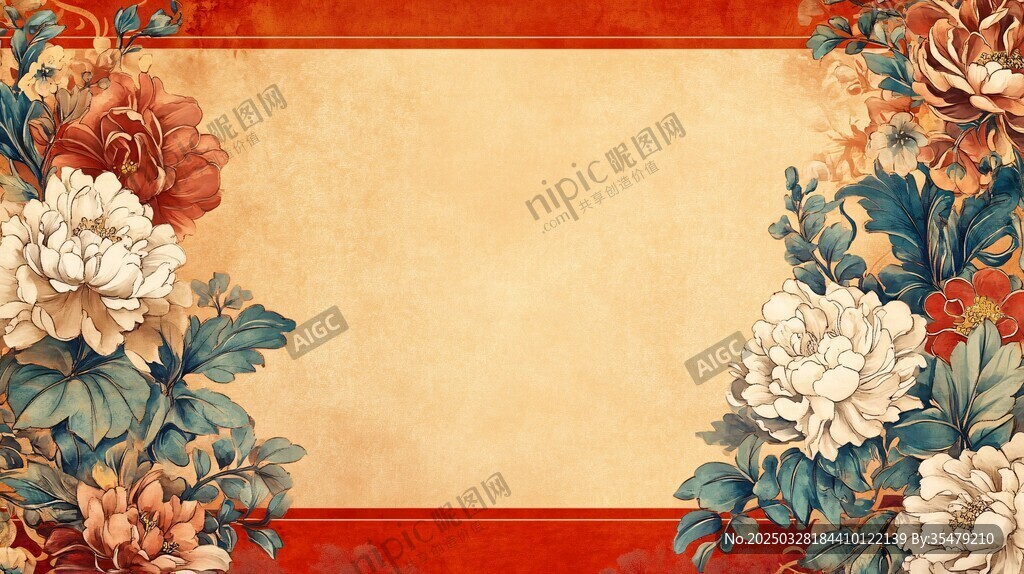 中式花卉边框复古背景图