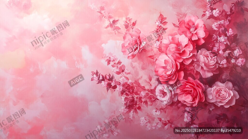 浪漫粉色花卉梦幻背景图