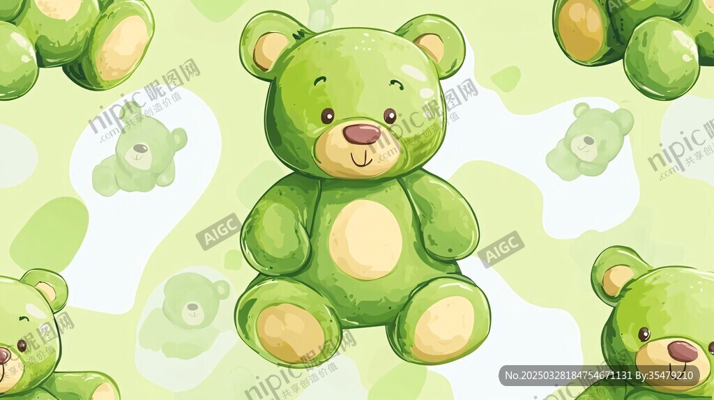 绿色小熊可爱卡通图案