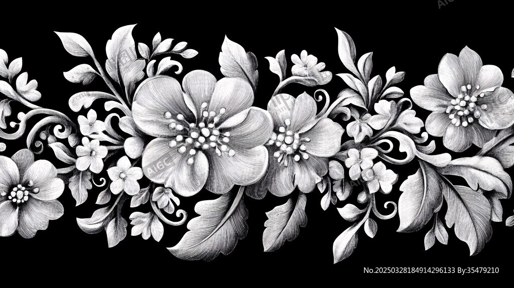黑白花卉边框图案设计