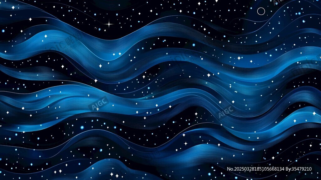 梦幻蓝色星空波浪背景图