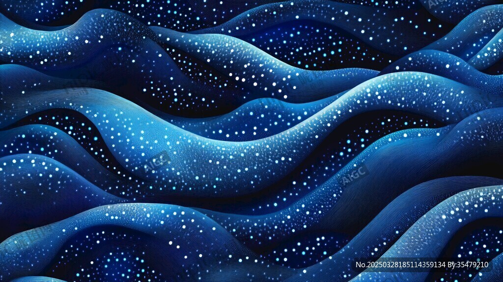 蓝色梦幻波浪星空背景图