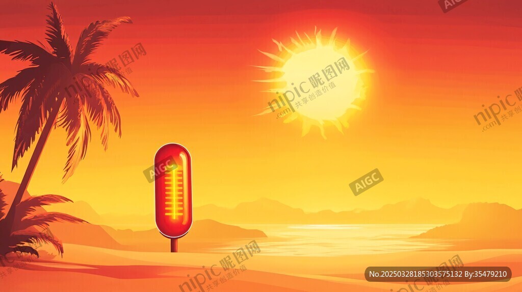 夏日海滩的炽热温度计
