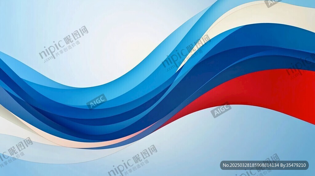 蓝红白三色动感波浪背景