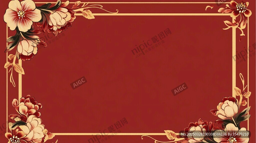 红色花卉边框背景图