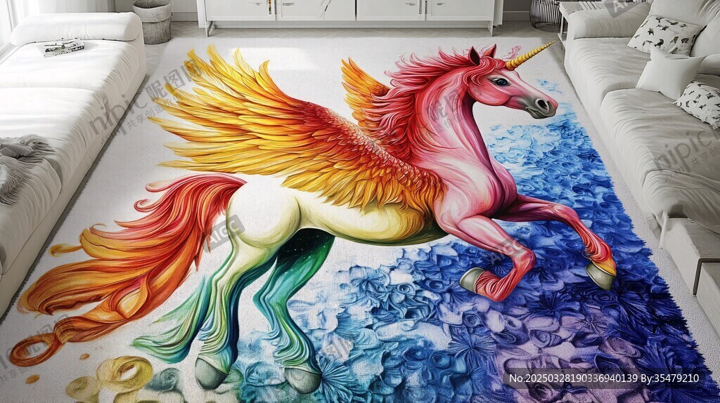 梦幻独角兽地板艺术画