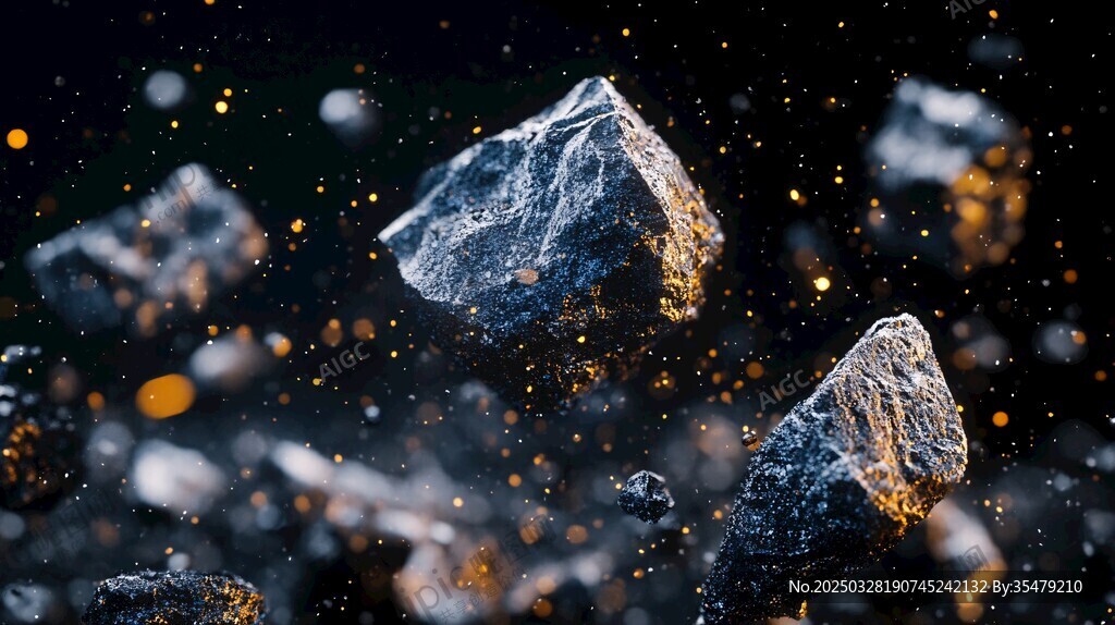 漂浮的奇幻矿石与闪烁微光