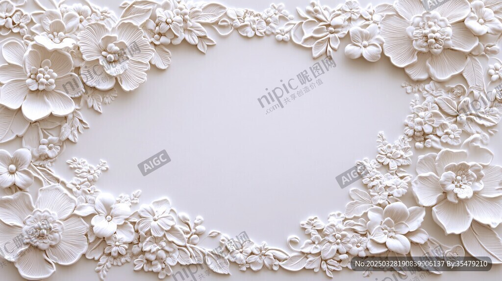 白色花卉浮雕装饰画框