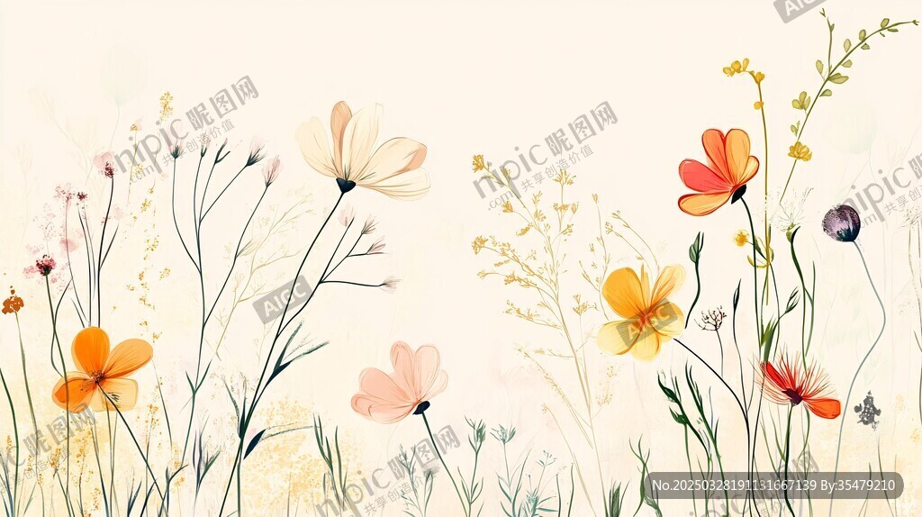 春日烂漫野花插画