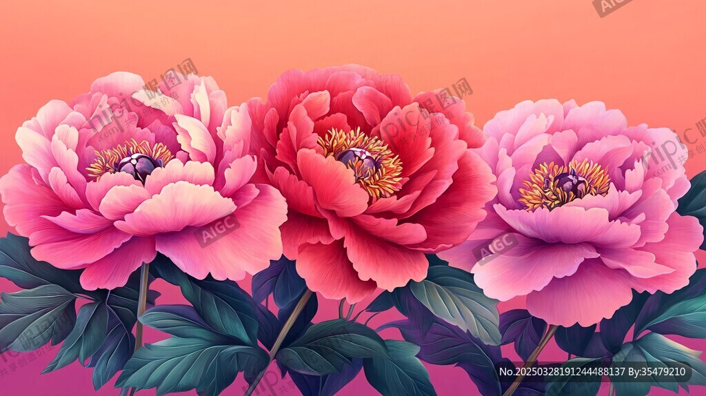 三朵娇艳盛开的牡丹花