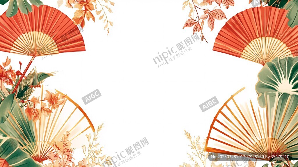 中式折扇花卉装饰背景图